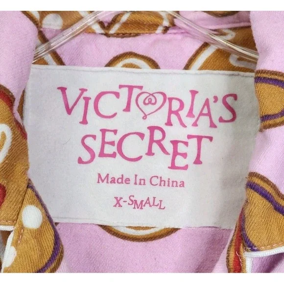 Vintage Victorias‎ Secret Gingerbread Man Pink Flannel PJPajamas Set X-Small